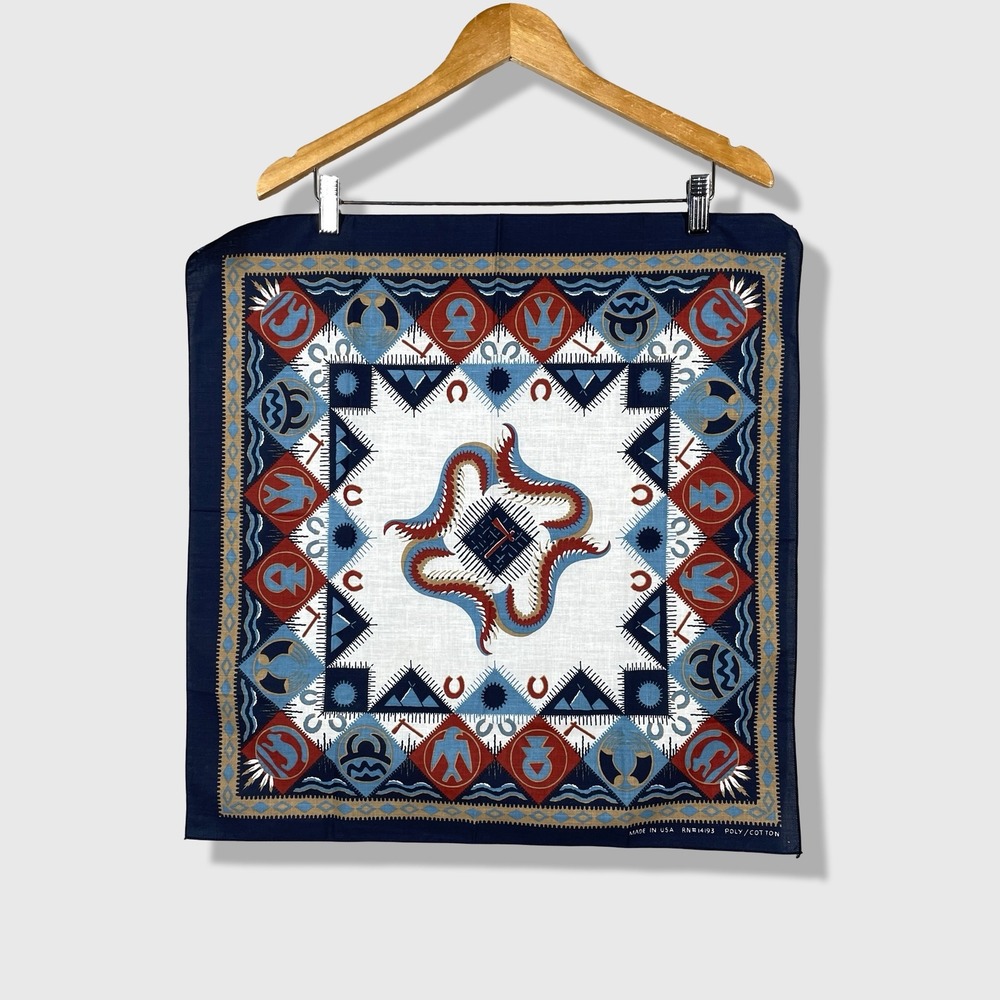 Vintage Bandana Scarf Unisex 21x21 Blue Southwestern Western Southwestern Boho
